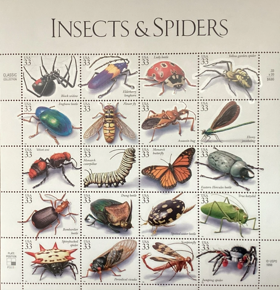 Full Sheet 1999 Thirty  Three Cent Insects and Spiders Stamps SC# 3351 - Image 1 of 1