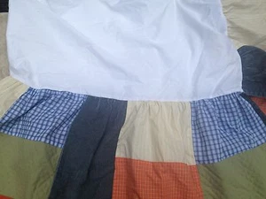 OshKosh Under Construction Theme Crib Dust Ruffle Blue Orange Green Tan Plaid  - Picture 1 of 5