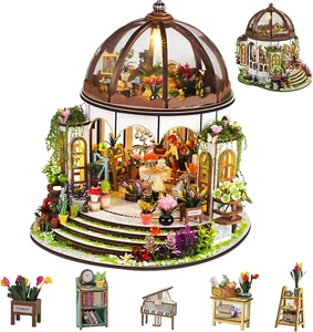 DIY Miniature House Kit,Mini Green Garden House Building Kit with Furnitures & L - Picture 1 of 12