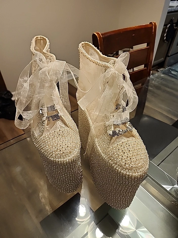 Bridal Shoes Custom Design Stiloshoes Beaded And Lace  Size 12 .5 Women's - Image 1 of 4