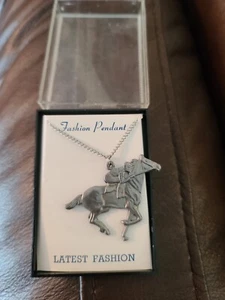 Pewter Racing Horse Horse race Necklace  - Picture 1 of 9