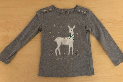 Camiseta Carter's Niñas Gris 3T Manga Larga Ciervo Amor y Alegría Vacaciones y Navidad Foto 1 de 4