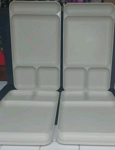 Vintage Almond Tupperware Cafeteria Divided Trays (Set Of 4) 1535 Camping Picnic - Picture 1 of 10