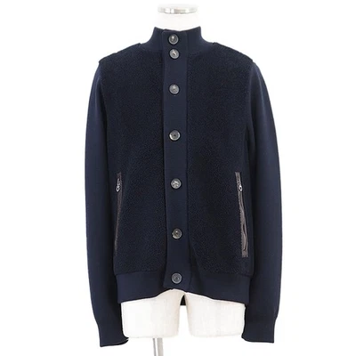 Salvatore Ferragamo 100% Wool Lamb Leather Piping Jacket Mens Size L Navy - Image 1 of 4