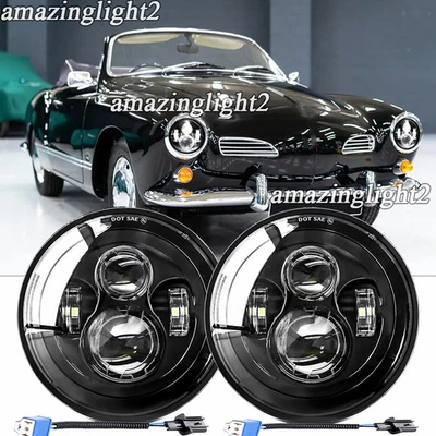 Faros LED negros redondos de 7" para VW Karmann Ghia 1967-1974 2 piezas Foto 1 de 4