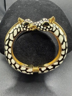 Brazalete Kenneth Jay Lane Doble Jirafa Esmalte Blanco y Negro KJL NUEVO RARO Foto 1 de 4