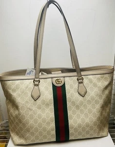 GUCCI - GG Supreme Ophidia Large Beige Canvas w/Leather Tote Bag - Picture 1 of 10