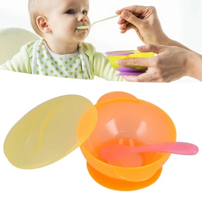 Orange Baby Saugnapf Mit Deckel Und Löffel Set Food Grade PP Maschine CU - Bild 1 von 4
