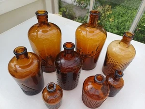 Job Lot Of Old Vintage Antique Glass Bottle Poison Lysol Bottles - Picture 1 of 8