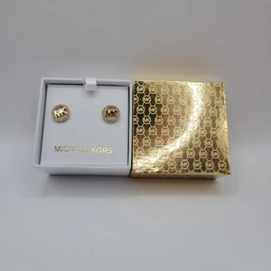 New In Box Michael Kors MK Logo Round Stud Earrings Pave Crystals  $85 Retail - Picture 1 of 11