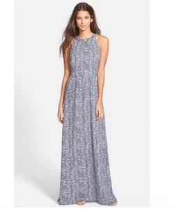 $198 Vineyard Vines Women Blue Fern Halter Maxi Dress 4 Coastal Preppy Resort - Picture 1 of 11