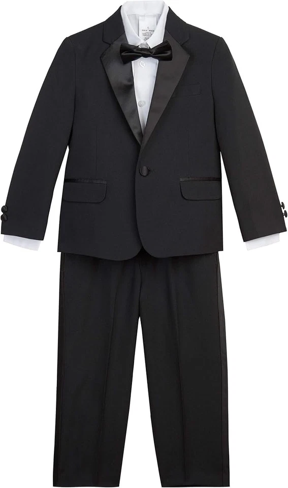 Nautica Little Boy's Tuxedo Set with Jacket Pant Shirt and Bow Tie Suit Black 6