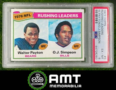 44728260 1977 Topps 1976 Rushing Leaders Walter Payton O.J. Simpson Browns PSA 6 - Image 1 of 3