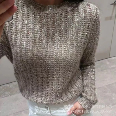 Brunello Cucinelli Mujer Nuevo Lentejuelas Cuello Redondo Tejido Suéter Top Hueco Foto 1 de 4