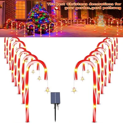 12-24 Pack Solar Christmas Candy Cane Pathway Lights Garden Outdoor Lamp Decor