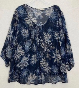 Soft by Avenue Pullover Bluse blau creme V-Ausschnitt verziert fließend Gr. 22/24 - Bild 1 von 14