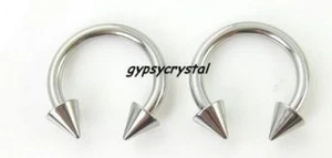 2 Steel 4mm Spike Circular Horseshoe Rings 14g 10mm Eyebrow / Ear Nipple / Nose - Picture 1 of 1
