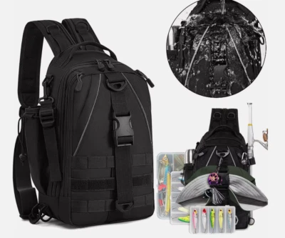 Mochila para aparejos de pesca Piscifun con soporte para caña y equipo, Wat ligero para exteriores Foto 1 de 4