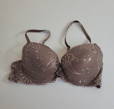 Sujetador push up con aros marrón floral encaje convertible cobertura completa talla 36B Foto 1 de 4