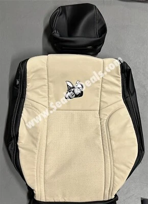 Black Leather & Sandalwood Suede Seat Covers for 2015-23 Dodge Challenger SCAT - Image 1 of 4