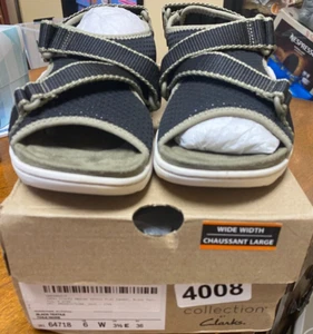 Women NIB "CLARK" flat sandal black textile size 6 Wide. - Picture 1 of 3