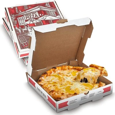 MT Products White and Red B-Flute Pizza Boxes 10" x 10" x 1.75" - Pack of 10 - Image 1 of 4