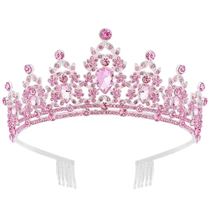 Didder Pink Crystal Tiaras for Women, Princess Crown with Comb Wedding Tiaras an - Picture 1 of 12
