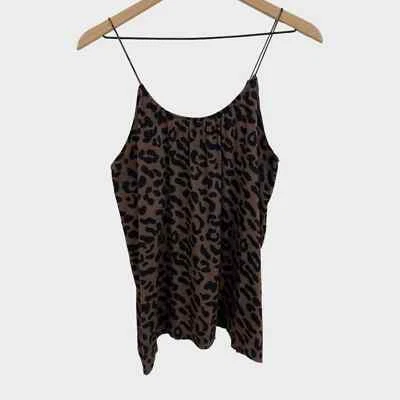 Camiseta sin mangas Tucker marrón negra con estampado de animales de seda mediana Foto 1 de 4