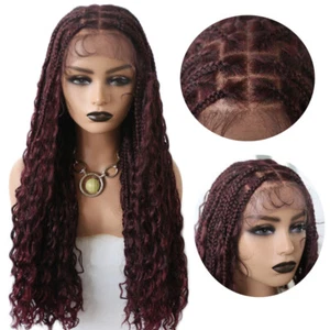 US Hand Tied Lace Front Box Braids Women Wig Lightweight Synthetic Wavy Hair 29" - Picture 1 of 33