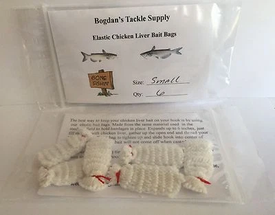 BOGDAN'S TACKLE SUPPLY BTS "The Original" Elastic Chicken Liver Bait Bags.Catfish Secured Bait, SM, 6pk