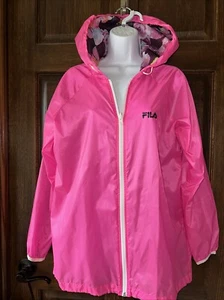 Fila Sport Womens Neon Pink Windbreaker Hoodie Floral Retro Size Medium - Picture 1 of 13