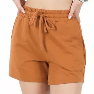 Cotton Drawstring French Terry Sweat Shorts Women’s XL Almond Burnt Orange - Picture 1 of 4
