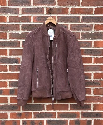 AllSaints Mens KEMBLE Suede Bomber Jacket SMALL Brown Biker All Saints Leather - Image 1 of 4
