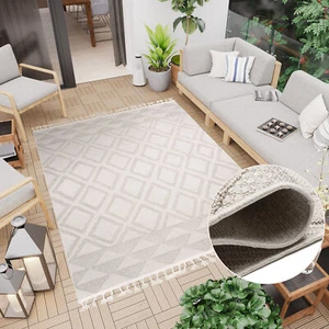 Alfombra de tela plana exterior interior aspecto 3D flecos geométrico moderno ECOTEX - Imagen 1 de 11