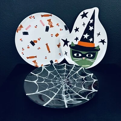 3 Halloween Melamine Plates Plate Set Serving tray Platter Hyde Eek Party Set - Image 1 of 4