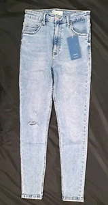 BERSHKA Blue Skinny Jeans High Rise with Distressing Denim BNWT Women's UK 10 - Picture 1 of 23