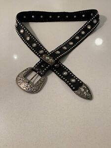 Beautiful soft leather, Swarovski studded leather designer belt. Large PAID $349
