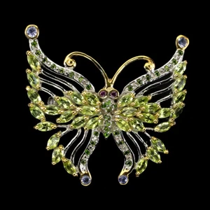 925 Sterling Silver Brooch Marquise Peridot Tanzanite Butterfly Gemstone Jewelry - Picture 1 of 10