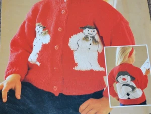 (58) Knitting Pattern - Children's DK Snowman Christmas Cardigan 22" - 30" - Picture 1 of 2