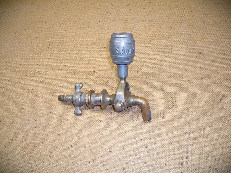 VINTAGE ORIGINAL SCHMIDTS BEER PHILA  BARREL TAP HANDLE KNOB W/ BRASS BAR SPIGOT - Image 1 of 4