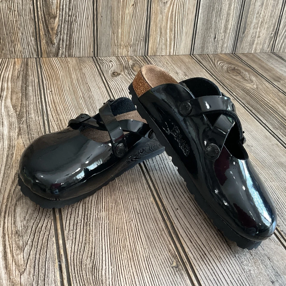 Zuecos Birkenstock Birki’s Boston Slide charol cuero negro niños niñas talla C12 Foto 1 de 4