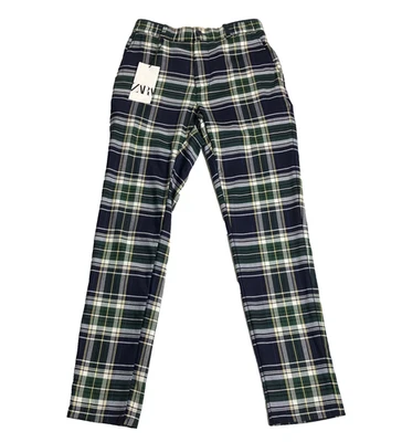 Pantalones Zara Zanahoria Calce Mujer US 29 Azul Tartán Cuadros Pierna Cónica Preppy Academia Foto 1 de 4