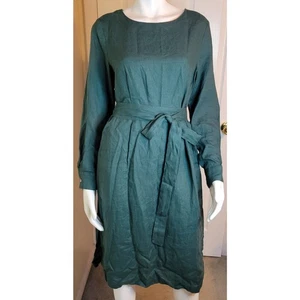 NWT Grae Cove Belted 100% Linen Dress Sage Green Pockets Boat Neck L Slv Size S - Picture 1 of 11