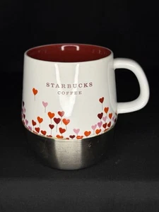 Starbucks 2007 Heart Flower Silver Metal Ceramic Coffee Mug 14oz. Rubber Bottom - Picture 1 of 3