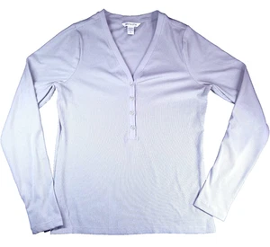 Athleta Uptempo Ribbed Henley Long Sleeve Top Women's Large Light Heather Gray - Picture 1 of 9