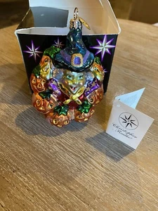 Christopher Radko Cackles And Boo Blown Glass Halloween Witch Pumpkin Ornament - Picture 1 of 8