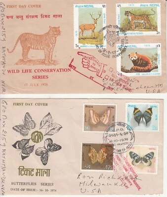 FDCs NEPAL USADOS_AÑO 1971 A 2000_5 unidades. Mt. EVEREST SCOUT ANIMAL MARIPOSA JUNKO Foto 1 de 3