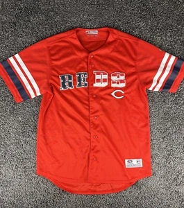 Cincinatti Reds USA Flag True Fan Baseball Jersey Mens Large M MLB Baseball - Picture 1 of 7