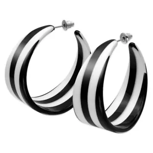 schwarz - weiß gestreifte Creolen Ohrringe Hoops 50er 80er Jahre Rockabilly - Bild 1 von 2