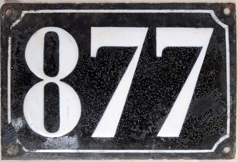 Large old black French house number 877 door gate plate plaque enamel metal sign Cover